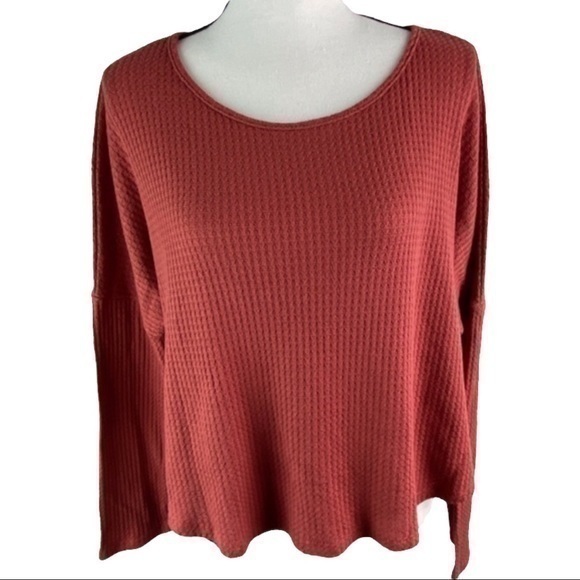 Paper Crane Waffle Knit Top Long Dolman Sleeve Oversized Crop Tee Shirt Boho - Picture 1 of 12